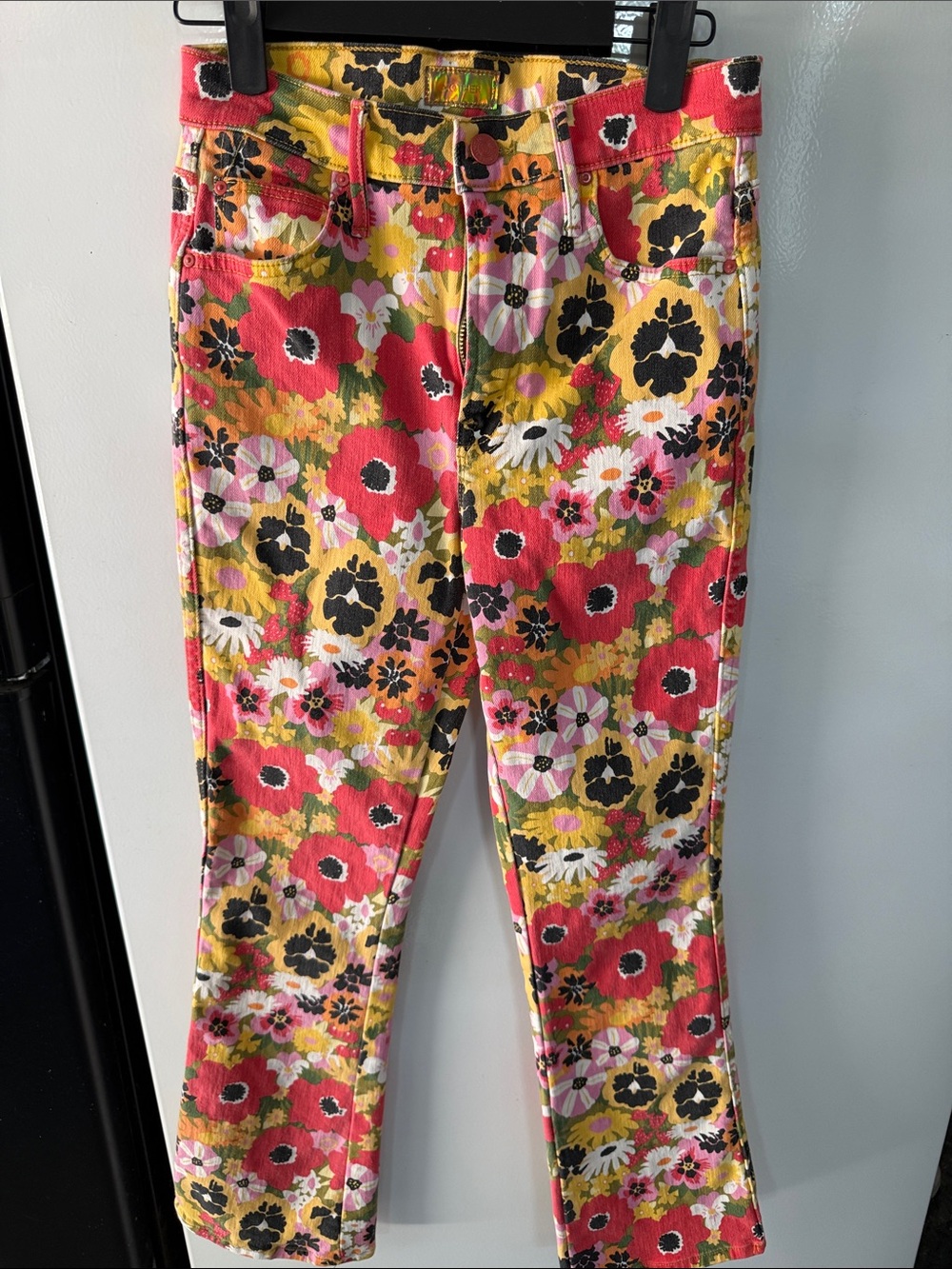 MOTHER Floral Corduroy Pants in Pink, Yellow & Black